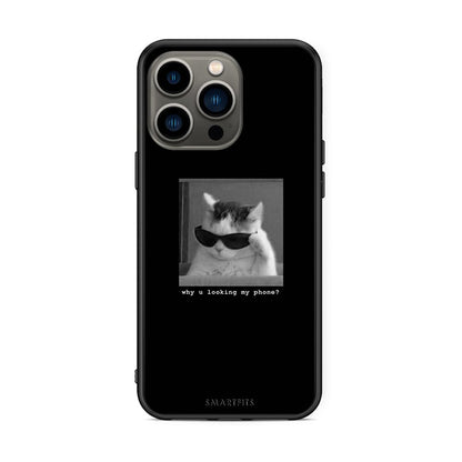 iPhone 13 Pro Meme Cat θήκη από τη Smartfits με σχέδιο στο πίσω μέρος και μαύρο περίβλημα | Smartphone case with colorful back and black bezels by Smartfits