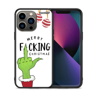 Θήκη iPhone 13 Pro Merry F Xmas από τη Smartfits με σχέδιο στο πίσω μέρος και μαύρο περίβλημα | iPhone 13 Pro Merry F Xmas case with colorful back and black bezels