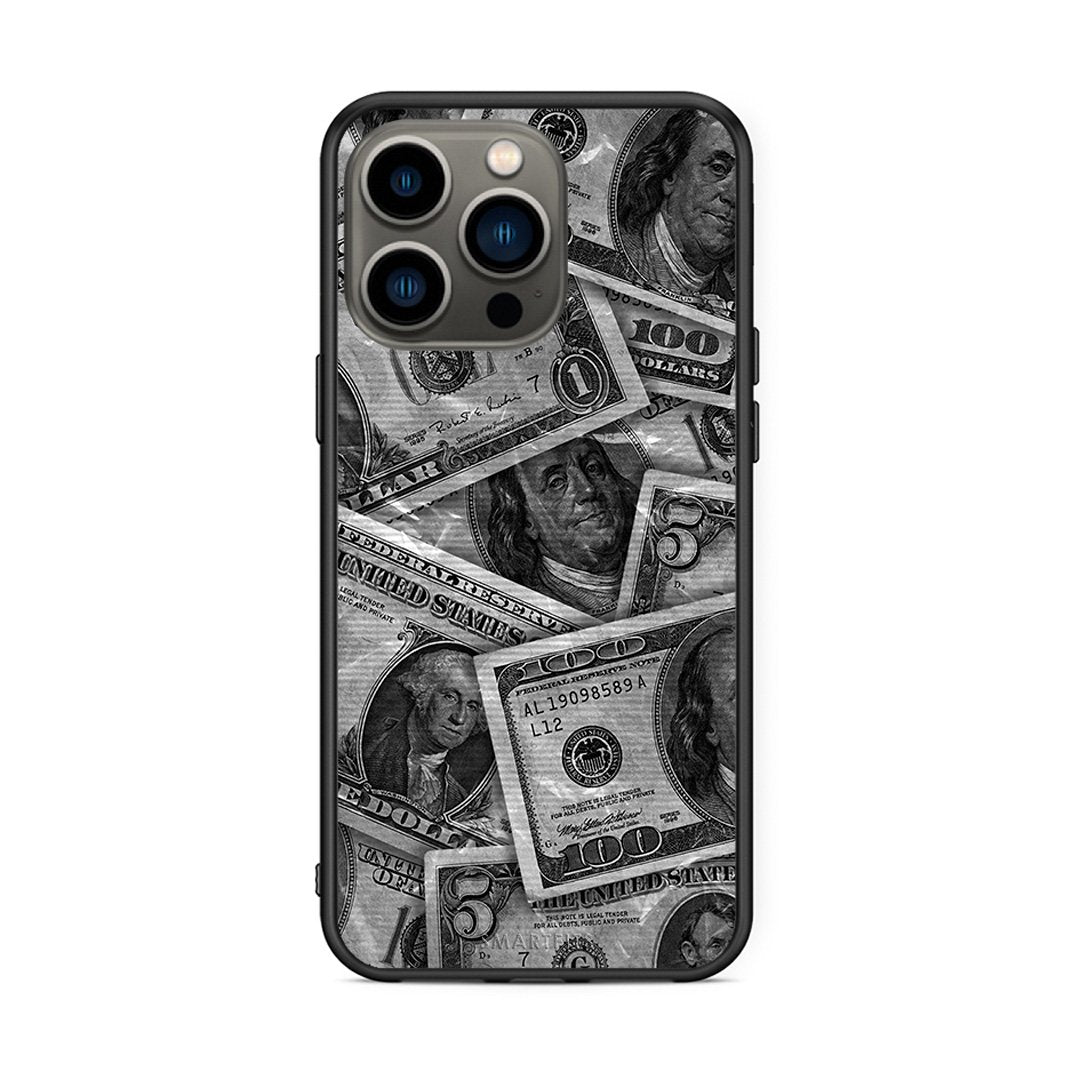 iPhone 13 Pro Money Dollars θήκη από τη Smartfits με σχέδιο στο πίσω μέρος και μαύρο περίβλημα | Smartphone case with colorful back and black bezels by Smartfits