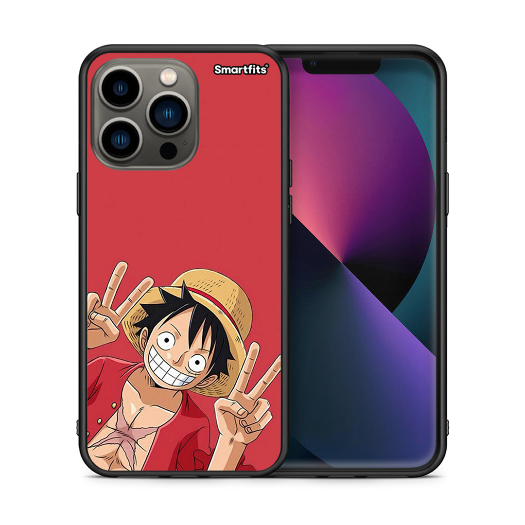 Θήκη iPhone 13 Pro Pirate Luffy από τη Smartfits με σχέδιο στο πίσω μέρος και μαύρο περίβλημα | iPhone 13 Pro Pirate Luffy case with colorful back and black bezels