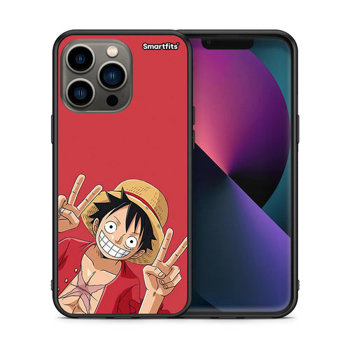 Θήκη iPhone 13 Pro Pirate Luffy από τη Smartfits με σχέδιο στο πίσω μέρος και μαύρο περίβλημα | iPhone 13 Pro Pirate Luffy case with colorful back and black bezels