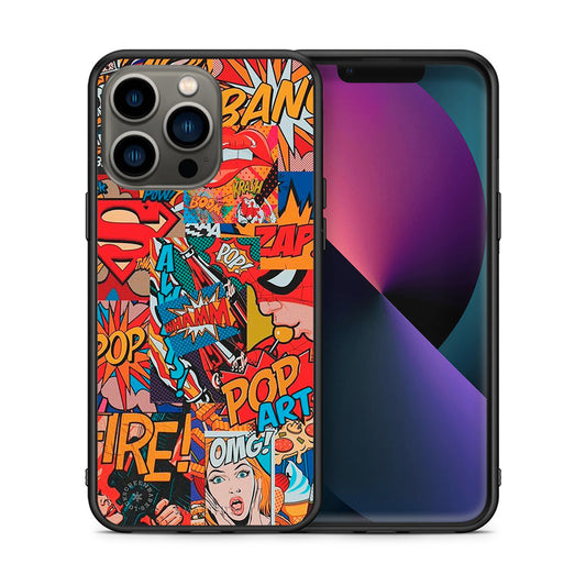 Θήκη iPhone 13 Pro PopArt OMG από τη Smartfits με σχέδιο στο πίσω μέρος και μαύρο περίβλημα | iPhone 13 Pro PopArt OMG case with colorful back and black bezels