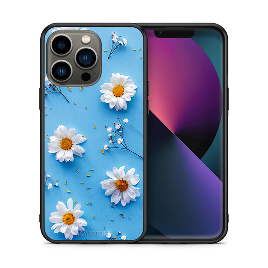Θήκη iPhone 13 Pro Real Daisies από τη Smartfits με σχέδιο στο πίσω μέρος και μαύρο περίβλημα | iPhone 13 Pro Real Daisies case with colorful back and black bezels