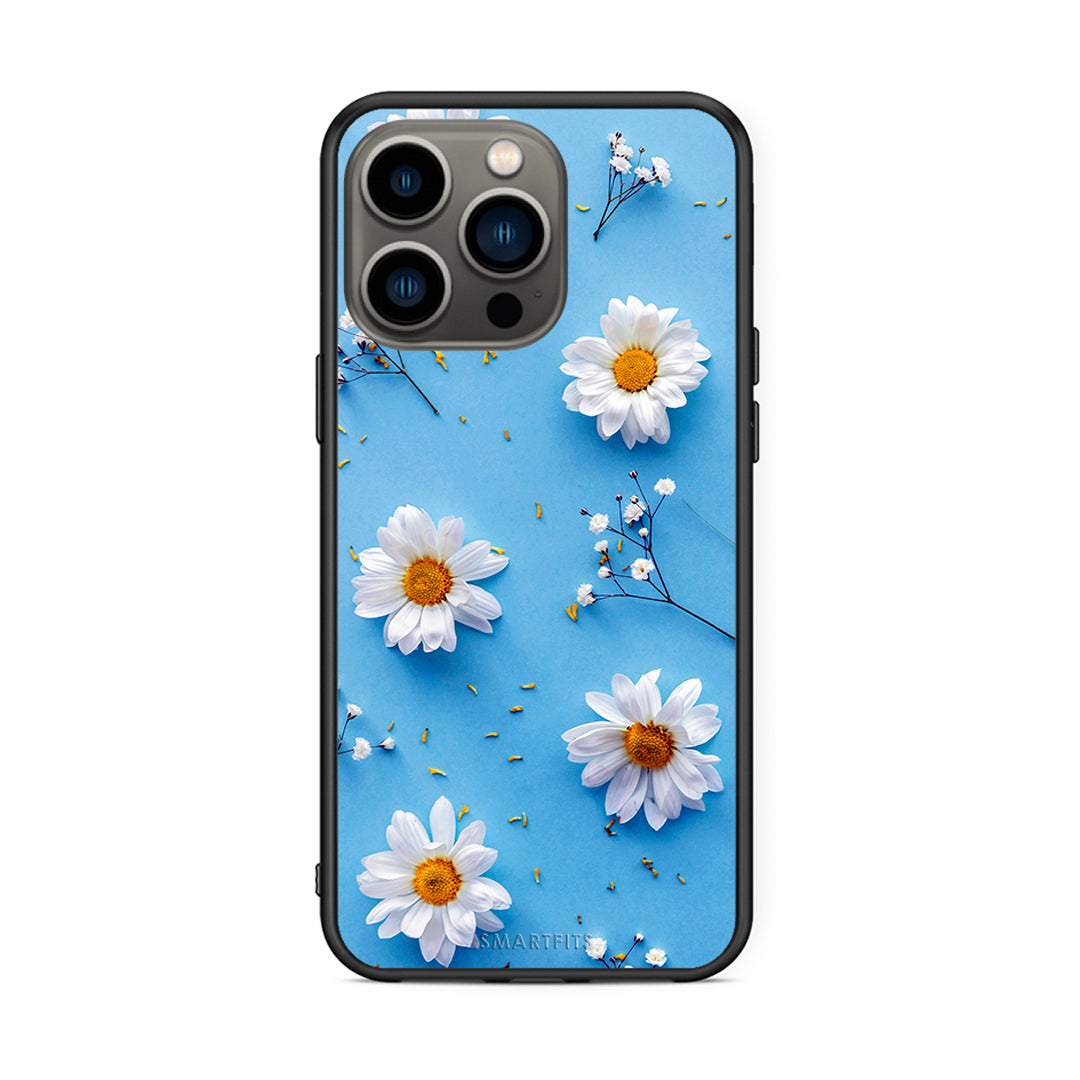 iPhone 13 Pro Real Daisies θήκη από τη Smartfits με σχέδιο στο πίσω μέρος και μαύρο περίβλημα | Smartphone case with colorful back and black bezels by Smartfits