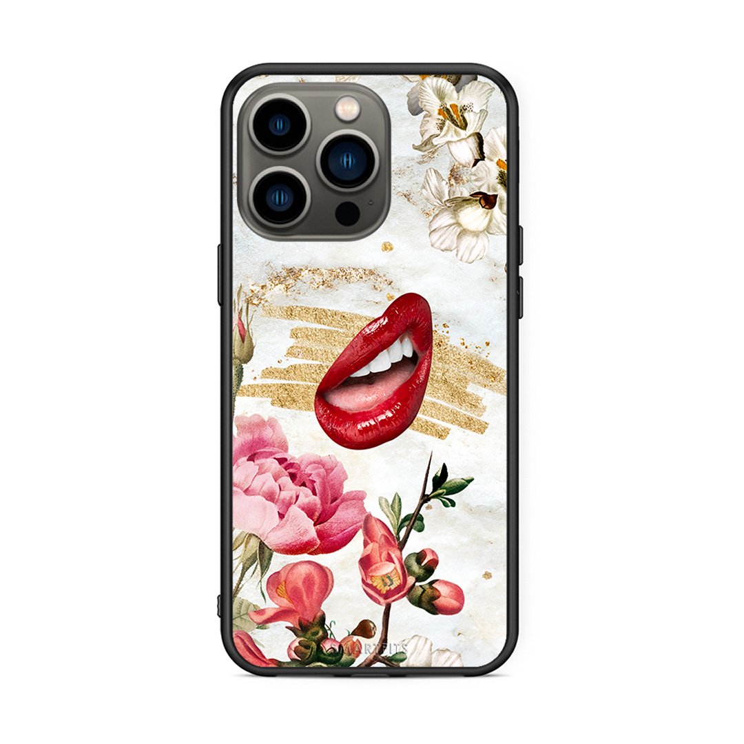 iPhone 13 Pro Red Lips θήκη από τη Smartfits με σχέδιο στο πίσω μέρος και μαύρο περίβλημα | Smartphone case with colorful back and black bezels by Smartfits