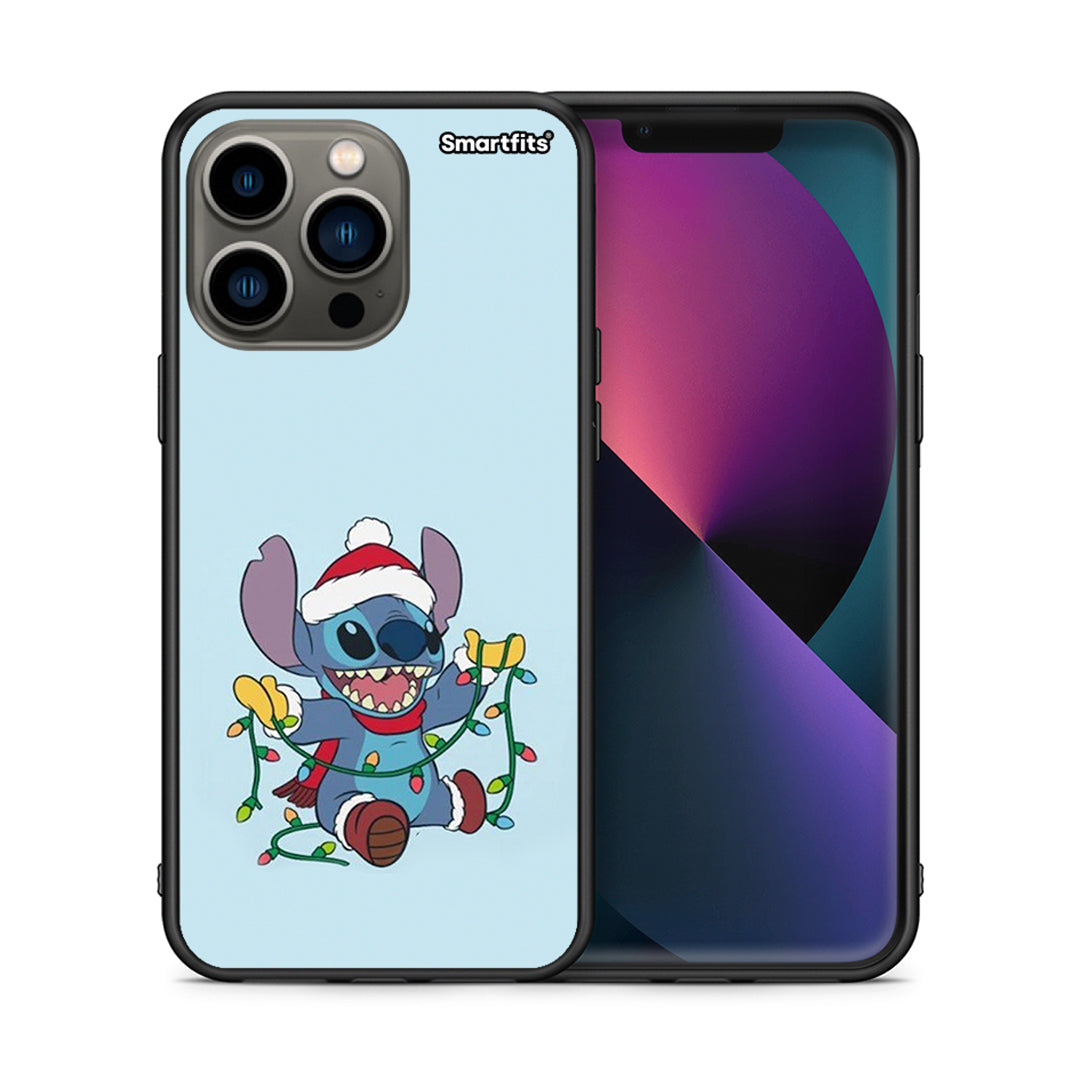 Θήκη iPhone 13 Pro Santa Stich από τη Smartfits με σχέδιο στο πίσω μέρος και μαύρο περίβλημα | iPhone 13 Pro Santa Stich case with colorful back and black bezels