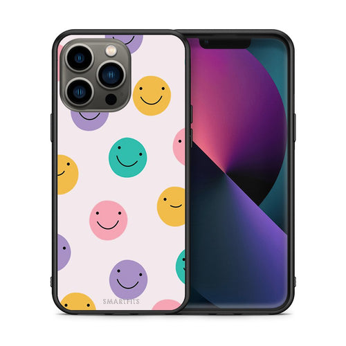 Θήκη iPhone 13 Pro Smiley Faces από τη Smartfits με σχέδιο στο πίσω μέρος και μαύρο περίβλημα | iPhone 13 Pro Smiley Faces case with colorful back and black bezels