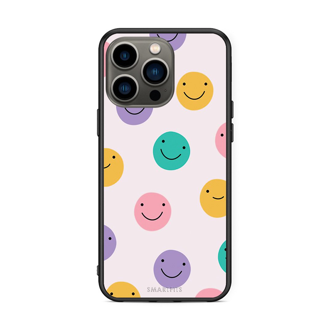 iPhone 13 Pro Smiley Faces θήκη από τη Smartfits με σχέδιο στο πίσω μέρος και μαύρο περίβλημα | Smartphone case with colorful back and black bezels by Smartfits