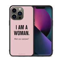 Thumbnail for Θήκη iPhone 13 Pro Superpower Woman από τη Smartfits με σχέδιο στο πίσω μέρος και μαύρο περίβλημα | iPhone 13 Pro Superpower Woman case with colorful back and black bezels