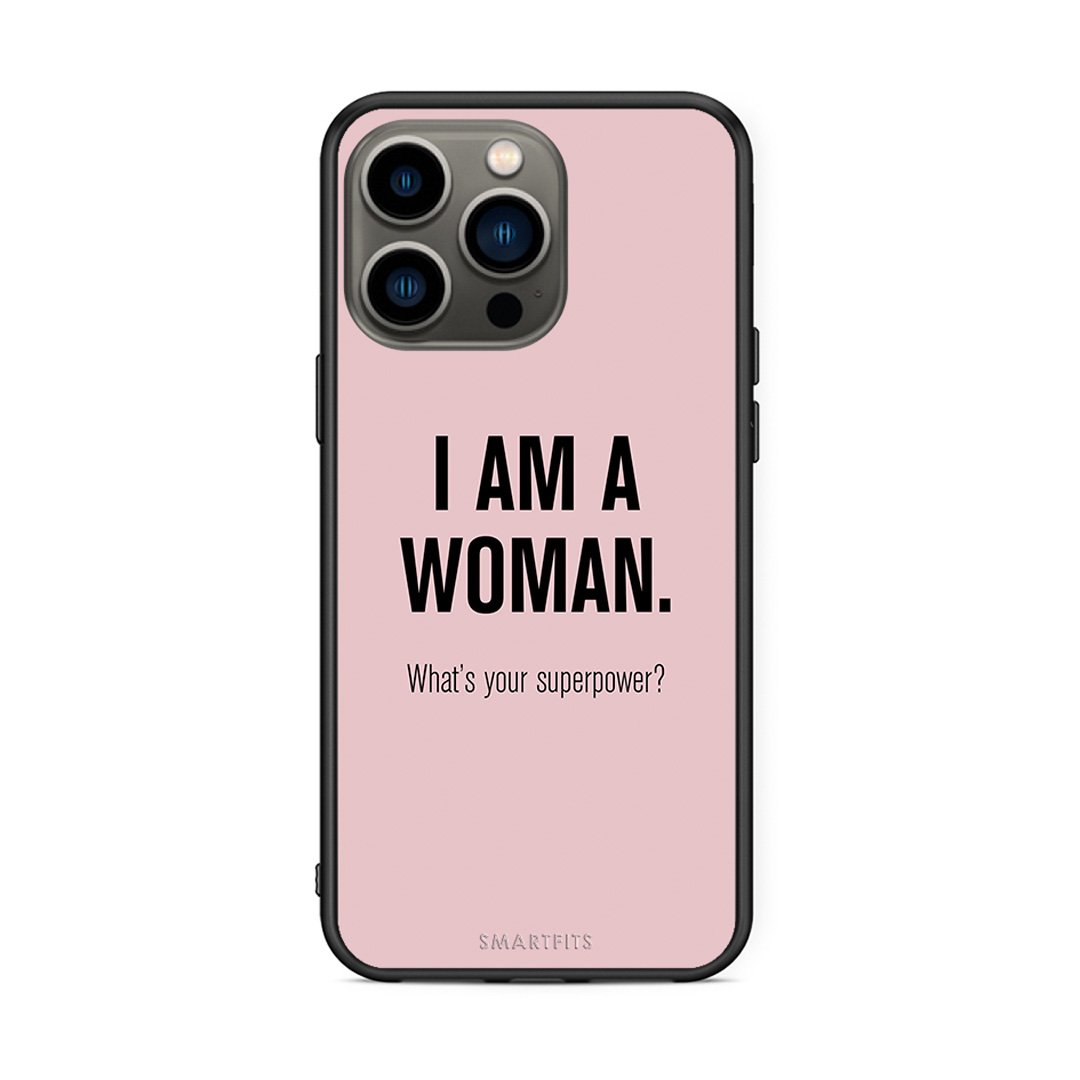iPhone 13 Pro Superpower Woman θήκη από τη Smartfits με σχέδιο στο πίσω μέρος και μαύρο περίβλημα | Smartphone case with colorful back and black bezels by Smartfits