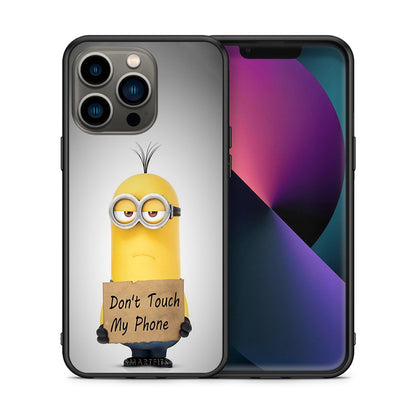Θήκη iPhone 13 Pro Minion Text από τη Smartfits με σχέδιο στο πίσω μέρος και μαύρο περίβλημα | iPhone 13 Pro Minion Text case with colorful back and black bezels