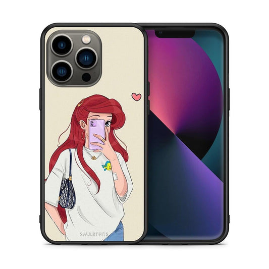 Θήκη iPhone 13 Pro Walking Mermaid από τη Smartfits με σχέδιο στο πίσω μέρος και μαύρο περίβλημα | iPhone 13 Pro Walking Mermaid case with colorful back and black bezels