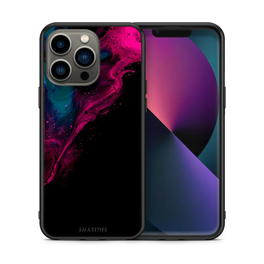 Θήκη iPhone 13 Pro Pink Black Watercolor από τη Smartfits με σχέδιο στο πίσω μέρος και μαύρο περίβλημα | iPhone 13 Pro Pink Black Watercolor case with colorful back and black bezels