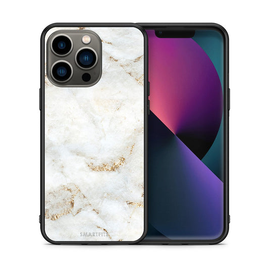 Θήκη iPhone 13 Pro White Gold Marble από τη Smartfits με σχέδιο στο πίσω μέρος και μαύρο περίβλημα | iPhone 13 Pro White Gold Marble case with colorful back and black bezels