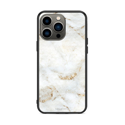 iPhone 13 Pro White Gold Marble θήκη από τη Smartfits με σχέδιο στο πίσω μέρος και μαύρο περίβλημα | Smartphone case with colorful back and black bezels by Smartfits