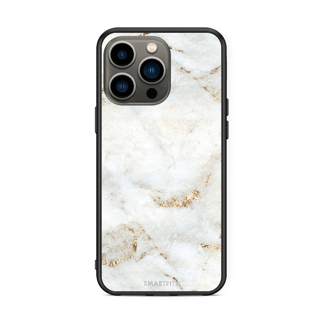 iPhone 13 Pro White Gold Marble θήκη από τη Smartfits με σχέδιο στο πίσω μέρος και μαύρο περίβλημα | Smartphone case with colorful back and black bezels by Smartfits