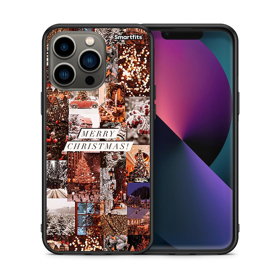 Θήκη iPhone 13 Pro Xmas Collage από τη Smartfits με σχέδιο στο πίσω μέρος και μαύρο περίβλημα | iPhone 13 Pro Xmas Collage case with colorful back and black bezels