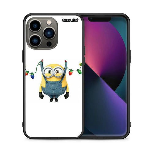 Θήκη iPhone 13 Pro Xmas Minion Lights από τη Smartfits με σχέδιο στο πίσω μέρος και μαύρο περίβλημα | iPhone 13 Pro Xmas Minion Lights case with colorful back and black bezels