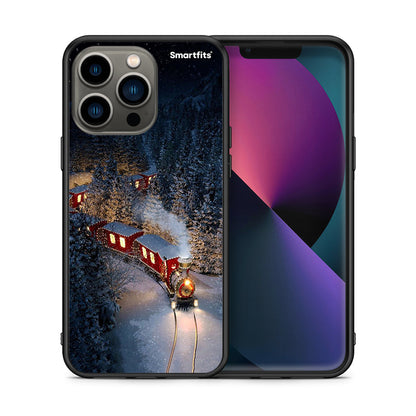Θήκη iPhone 13 Pro Xmas Train από τη Smartfits με σχέδιο στο πίσω μέρος και μαύρο περίβλημα | iPhone 13 Pro Xmas Train case with colorful back and black bezels