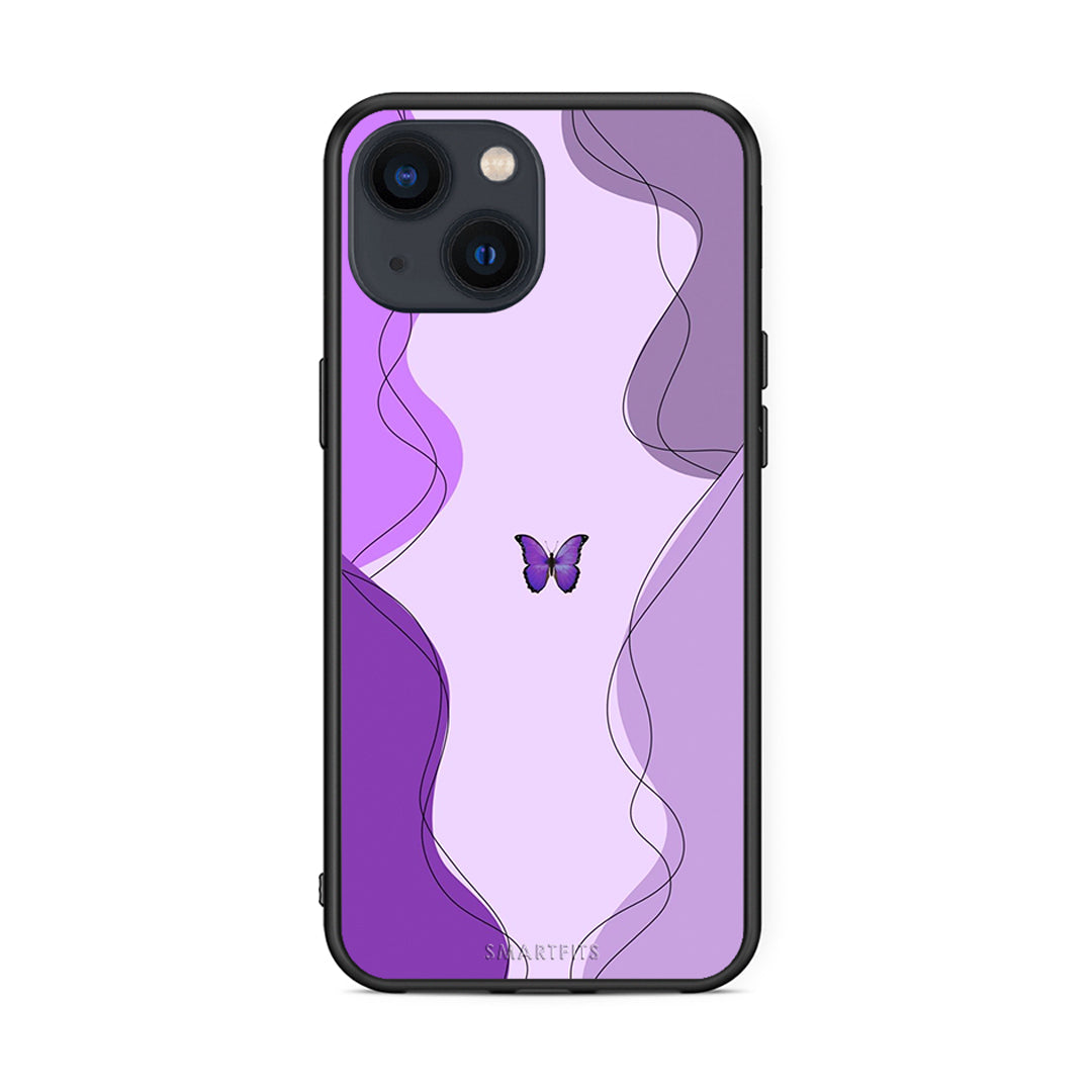 iPhone 13 Purple Mariposa Θήκη Αγίου Βαλεντίνου από τη Smartfits με σχέδιο στο πίσω μέρος και μαύρο περίβλημα | Smartphone case with colorful back and black bezels by Smartfits