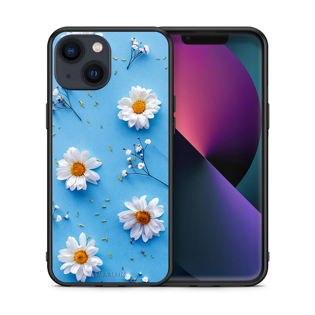 Θήκη iPhone 13 Real Daisies από τη Smartfits με σχέδιο στο πίσω μέρος και μαύρο περίβλημα | iPhone 13 Real Daisies case with colorful back and black bezels