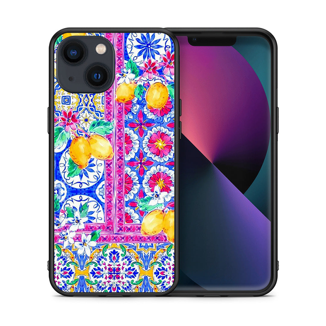 Θήκη iPhone 13 Retro Spring από τη Smartfits με σχέδιο στο πίσω μέρος και μαύρο περίβλημα | iPhone 13 Retro Spring case with colorful back and black bezels