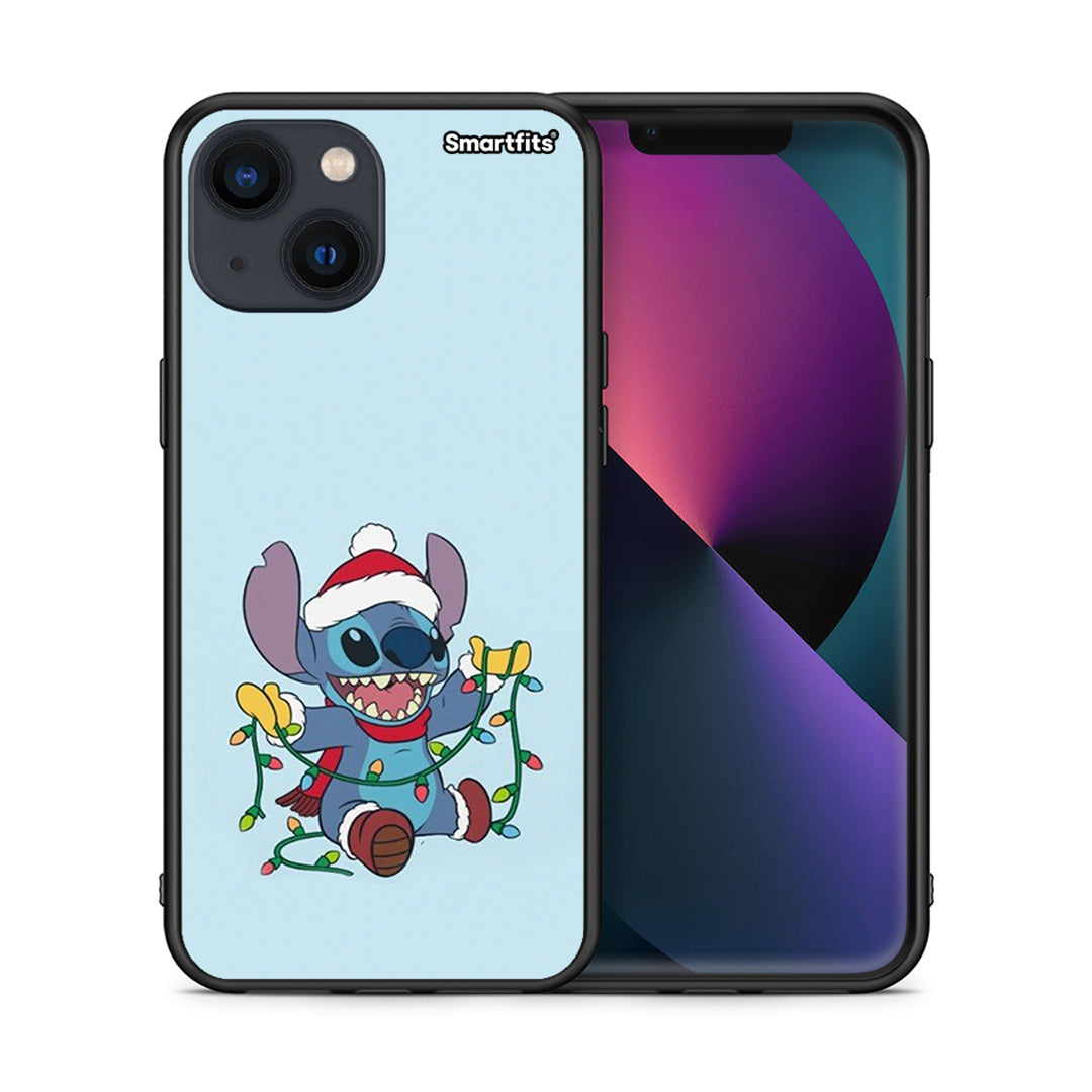 Θήκη iPhone 13 Mini Santa Stich από τη Smartfits με σχέδιο στο πίσω μέρος και μαύρο περίβλημα | iPhone 13 Mini Santa Stich case with colorful back and black bezels