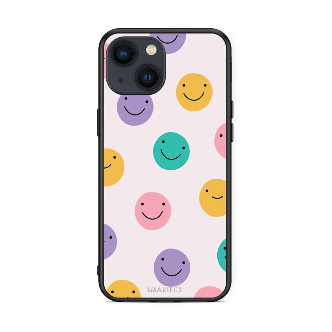 iPhone 13 Mini Smiley Faces θήκη από τη Smartfits με σχέδιο στο πίσω μέρος και μαύρο περίβλημα | Smartphone case with colorful back and black bezels by Smartfits