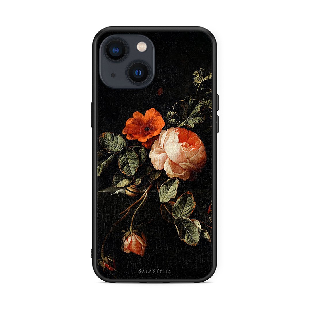iPhone 13 Vintage Roses θήκη από τη Smartfits με σχέδιο στο πίσω μέρος και μαύρο περίβλημα | Smartphone case with colorful back and black bezels by Smartfits
