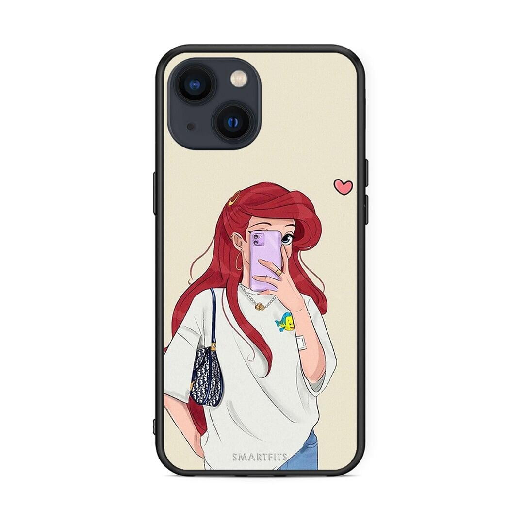 iPhone 13 Walking Mermaid Θήκη από τη Smartfits με σχέδιο στο πίσω μέρος και μαύρο περίβλημα | Smartphone case with colorful back and black bezels by Smartfits
