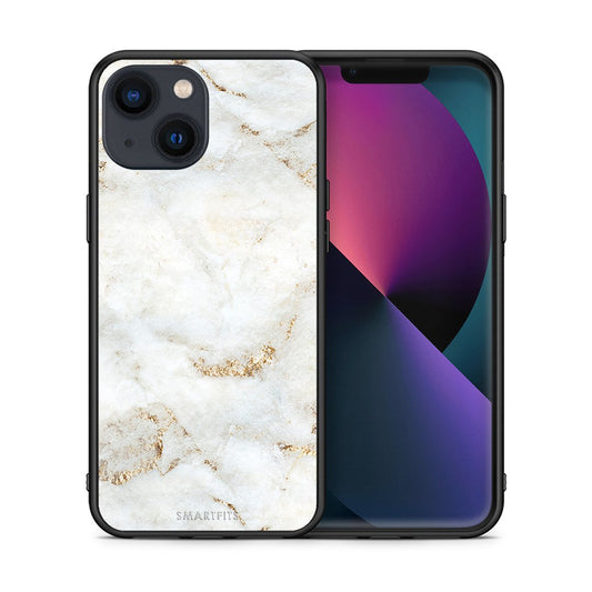 Θήκη iPhone 13 White Gold Marble από τη Smartfits με σχέδιο στο πίσω μέρος και μαύρο περίβλημα | iPhone 13 White Gold Marble case with colorful back and black bezels