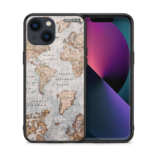 Θήκη iPhone 13 Mini World Map από τη Smartfits με σχέδιο στο πίσω μέρος και μαύρο περίβλημα | iPhone 13 Mini World Map case with colorful back and black bezels