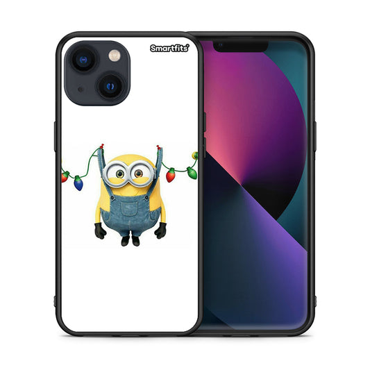 Θήκη iPhone 13 Xmas Minion Lights από τη Smartfits με σχέδιο στο πίσω μέρος και μαύρο περίβλημα | iPhone 13 Xmas Minion Lights case with colorful back and black bezels