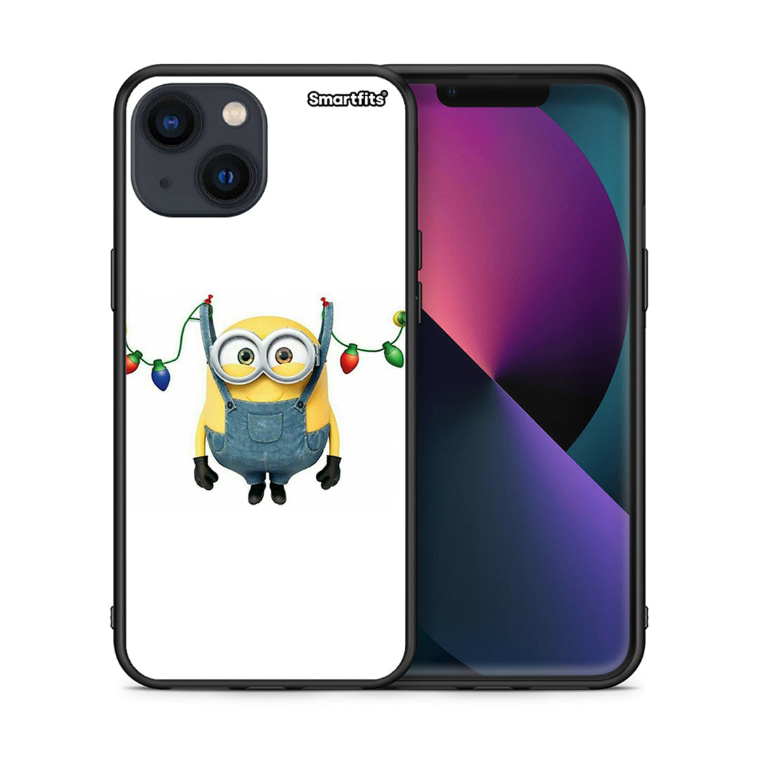 Θήκη iPhone 13 Mini Xmas Minion Lights από τη Smartfits με σχέδιο στο πίσω μέρος και μαύρο περίβλημα | iPhone 13 Mini Xmas Minion Lights case with colorful back and black bezels