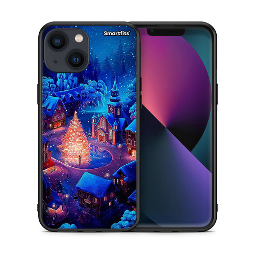 Θήκη iPhone 13 Xmas Village από τη Smartfits με σχέδιο στο πίσω μέρος και μαύρο περίβλημα | iPhone 13 Xmas Village case with colorful back and black bezels