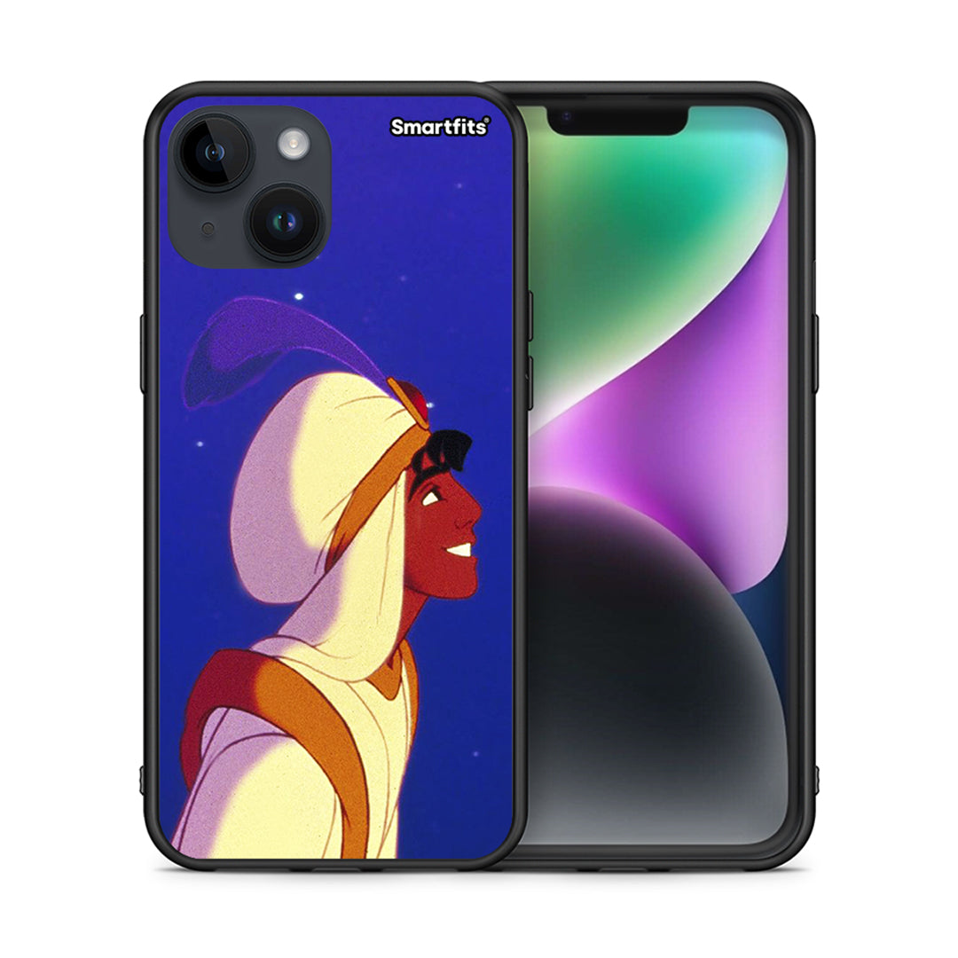 Θήκη iPhone 14 Alladin And Jasmine Love 1 από τη Smartfits με σχέδιο στο πίσω μέρος και μαύρο περίβλημα | iPhone 14 Alladin And Jasmine Love 1 case with colorful back and black bezels