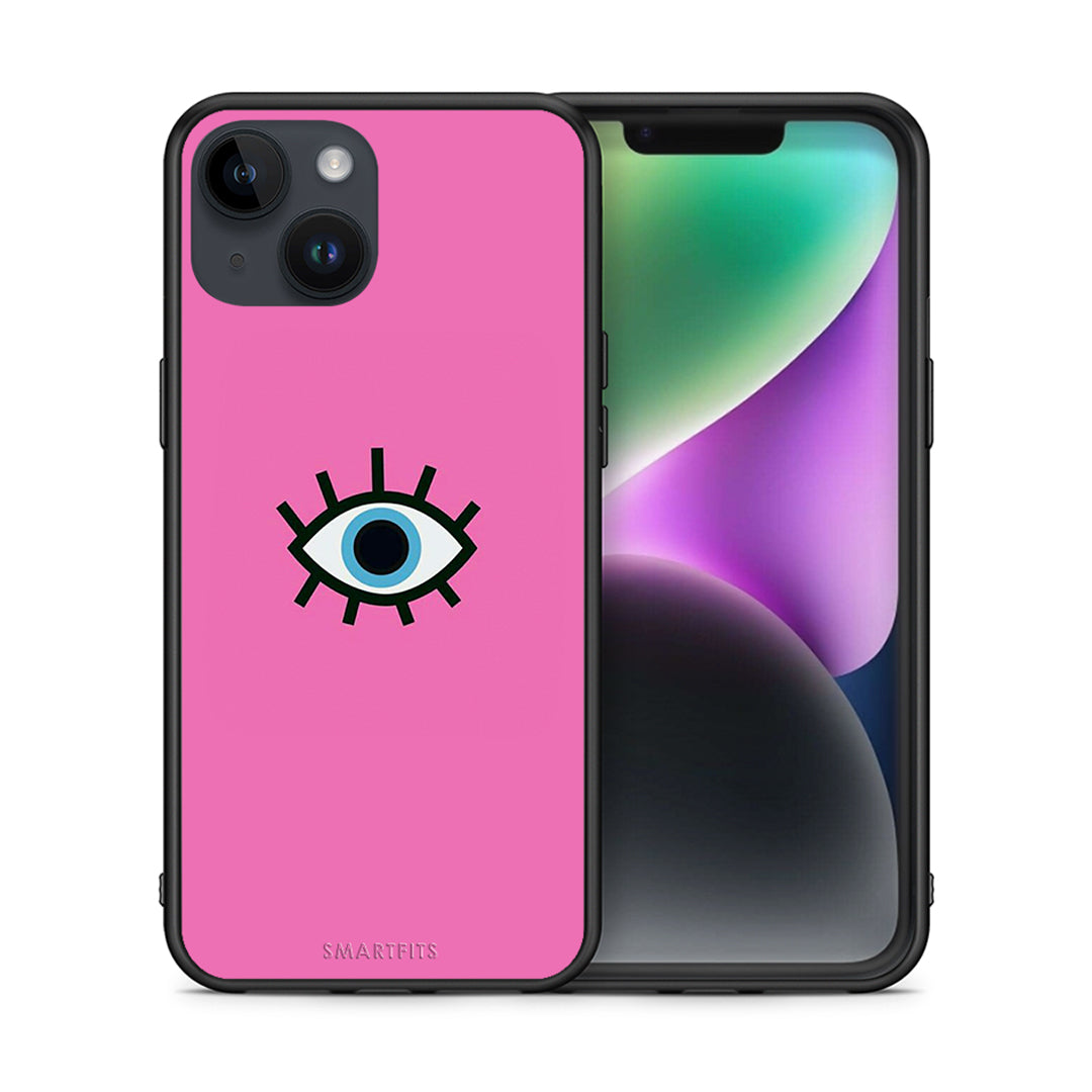 Θήκη iPhone 14 Blue Eye Pink από τη Smartfits με σχέδιο στο πίσω μέρος και μαύρο περίβλημα | iPhone 14 Blue Eye Pink case with colorful back and black bezels