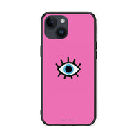 Thumbnail for iPhone 15 Blue Eye Pink θήκη από τη Smartfits με σχέδιο στο πίσω μέρος και μαύρο περίβλημα | Smartphone case with colorful back and black bezels by Smartfits