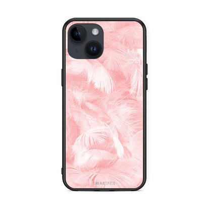 33 - iPhone 15 Pink Feather Boho case, cover, bumper
