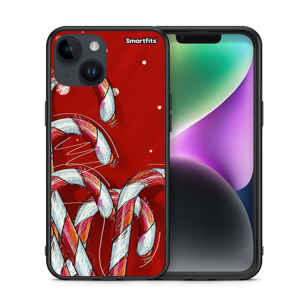 Θήκη iPhone 14 Candy Cane από τη Smartfits με σχέδιο στο πίσω μέρος και μαύρο περίβλημα | iPhone 14 Candy Cane case with colorful back and black bezels