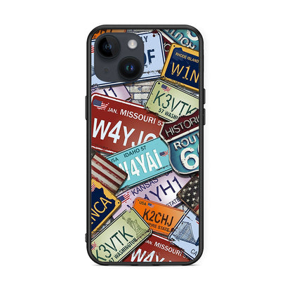 iPhone 15 Car Plates θήκη από τη Smartfits με σχέδιο στο πίσω μέρος και μαύρο περίβλημα | Smartphone case with colorful back and black bezels by Smartfits