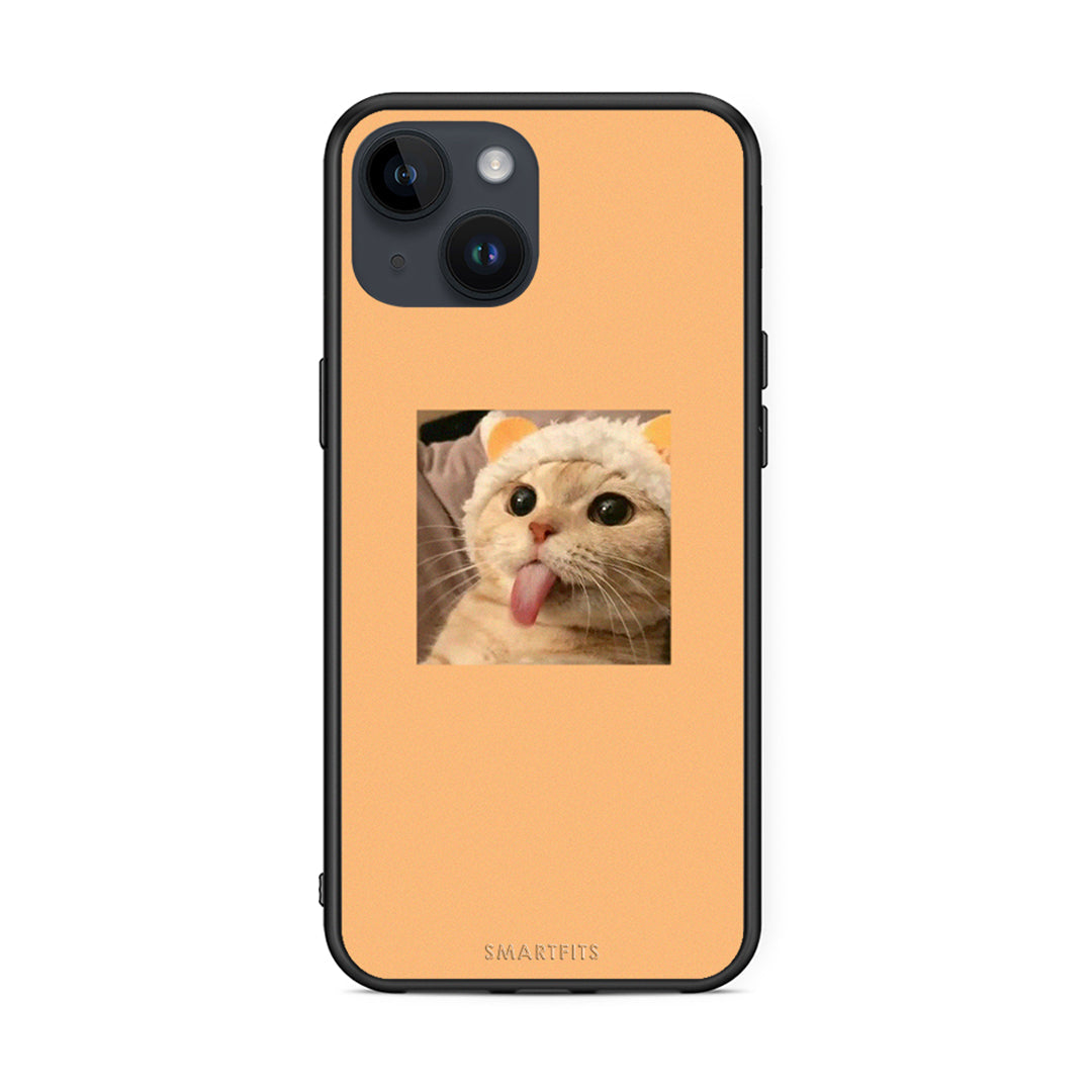 iPhone 14 Cat Tongue θήκη από τη Smartfits με σχέδιο στο πίσω μέρος και μαύρο περίβλημα | Smartphone case with colorful back and black bezels by Smartfits