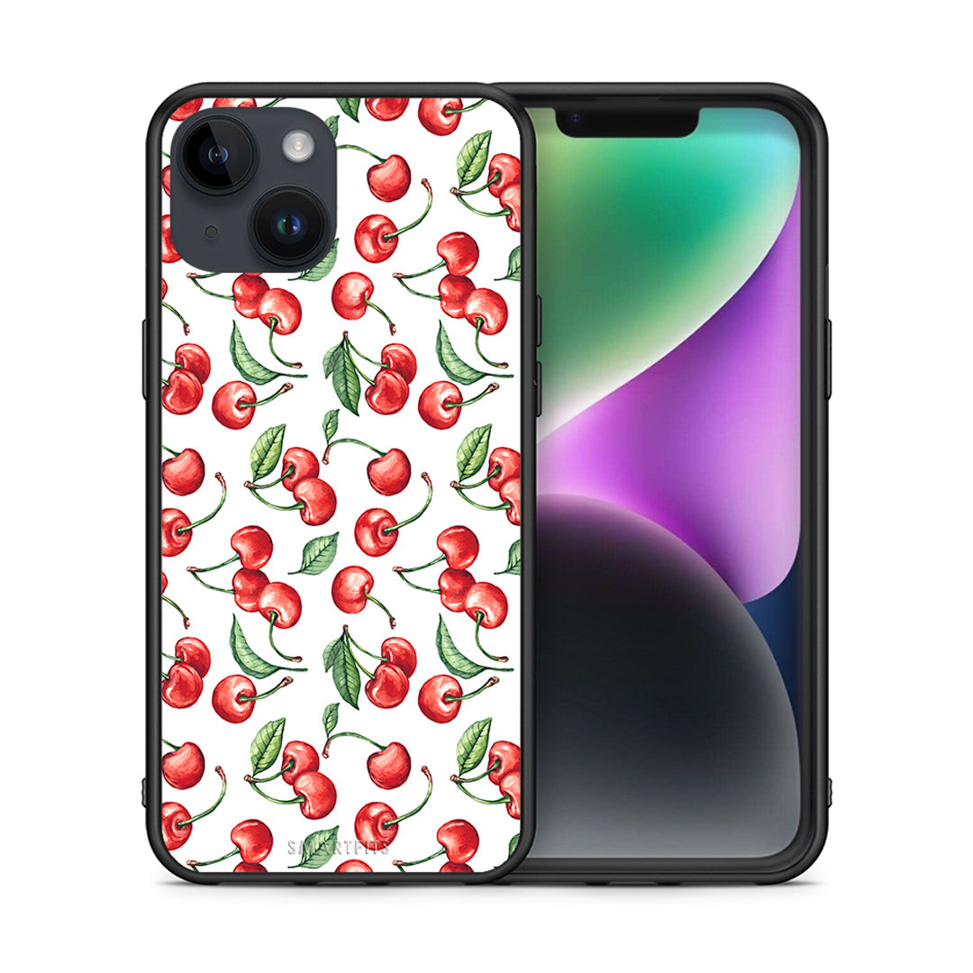 Θήκη iPhone 15 Cherry Summer από τη Smartfits με σχέδιο στο πίσω μέρος και μαύρο περίβλημα | iPhone 15 Cherry Summer case with colorful back and black bezels