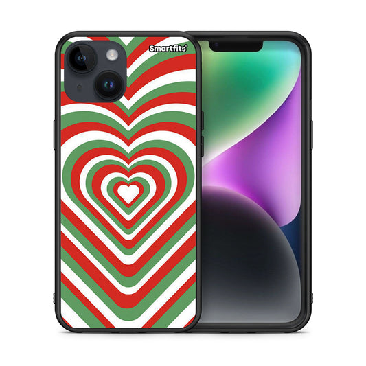 Θήκη iPhone 14 Christmas Hearts από τη Smartfits με σχέδιο στο πίσω μέρος και μαύρο περίβλημα | iPhone 14 Christmas Hearts case with colorful back and black bezels
