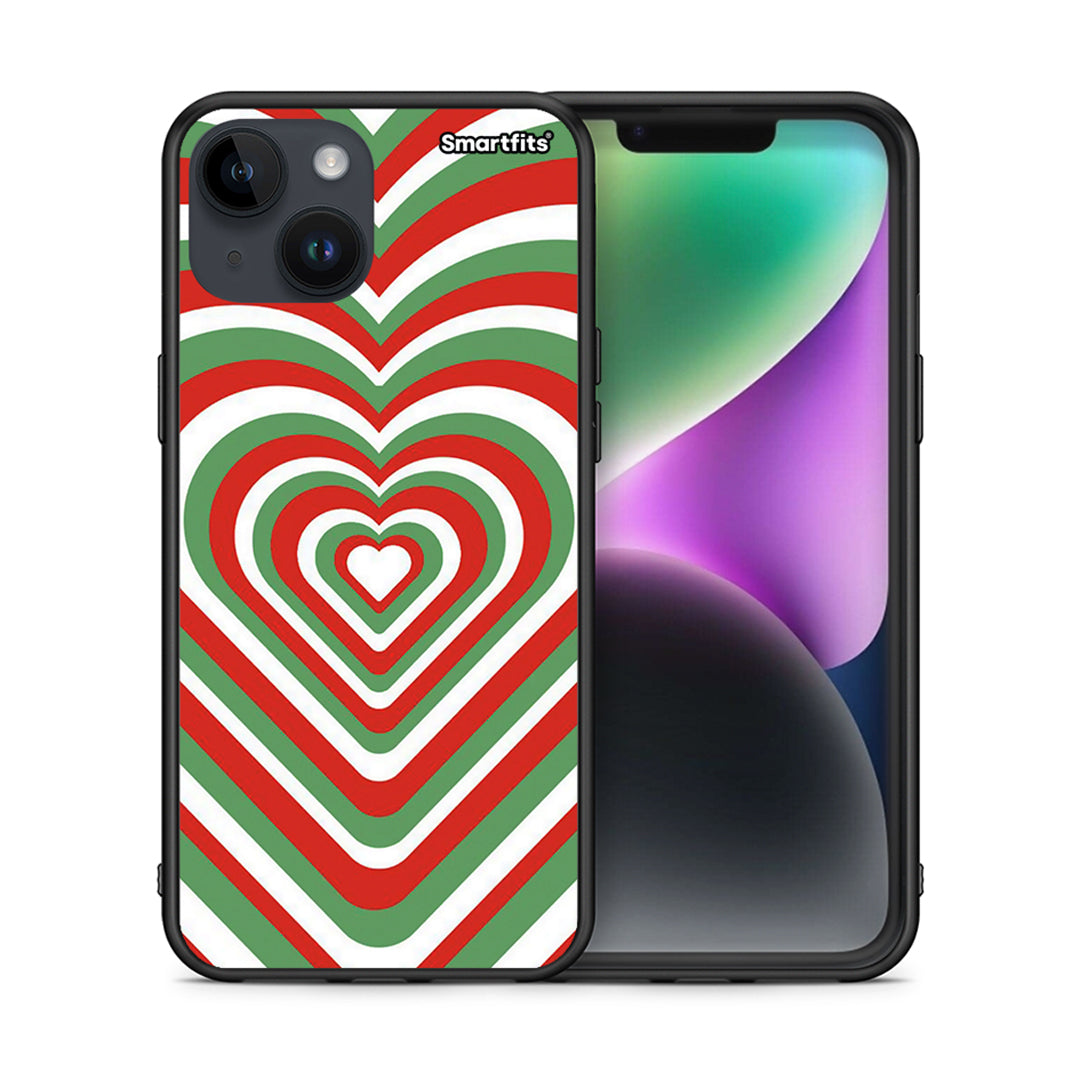 Θήκη iPhone 15 Christmas Hearts από τη Smartfits με σχέδιο στο πίσω μέρος και μαύρο περίβλημα | iPhone 15 Christmas Hearts case with colorful back and black bezels