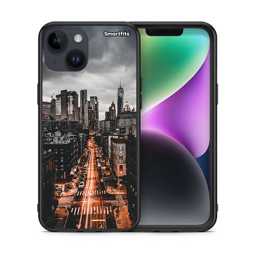 Θήκη iPhone 15 City Lights από τη Smartfits με σχέδιο στο πίσω μέρος και μαύρο περίβλημα | iPhone 15 City Lights case with colorful back and black bezels