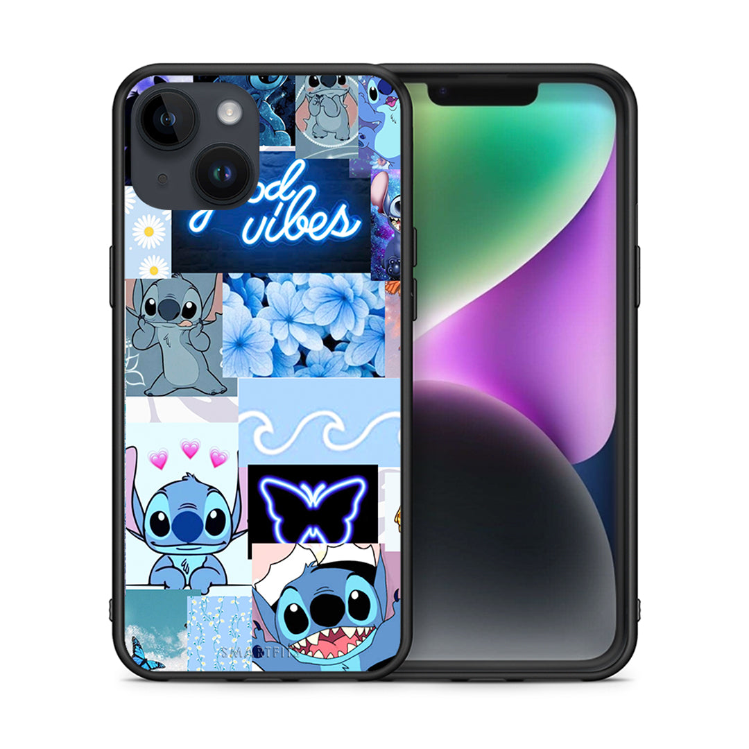 Θήκη Αγίου Βαλεντίνου iPhone 14 Collage Good Vibes από τη Smartfits με σχέδιο στο πίσω μέρος και μαύρο περίβλημα | iPhone 14 Collage Good Vibes case with colorful back and black bezels