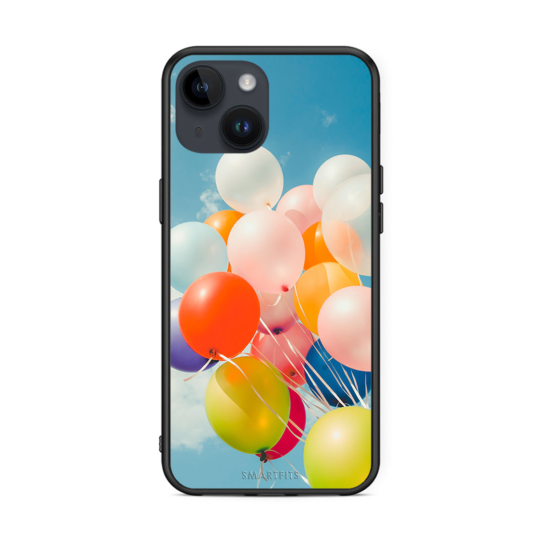 iPhone 15 Colorful Balloons θήκη από τη Smartfits με σχέδιο στο πίσω μέρος και μαύρο περίβλημα | Smartphone case with colorful back and black bezels by Smartfits