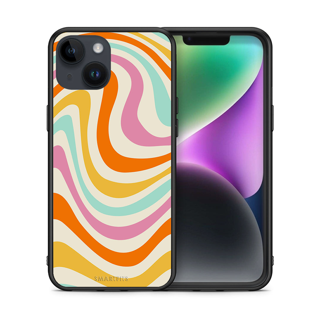 Θήκη iPhone 14 Colourful Waves από τη Smartfits με σχέδιο στο πίσω μέρος και μαύρο περίβλημα | iPhone 14 Colourful Waves case with colorful back and black bezels