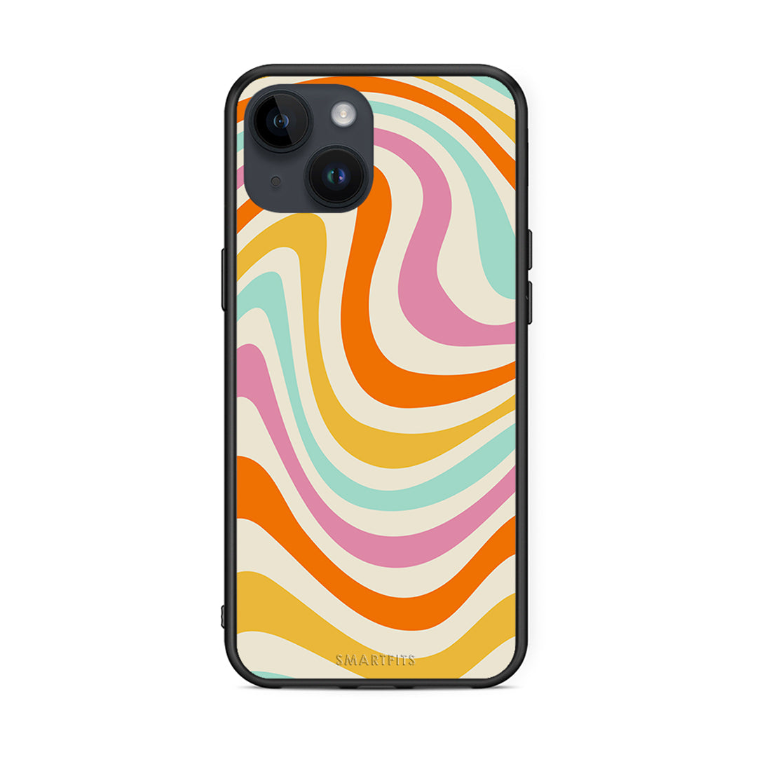 iPhone 15 Colourful Waves θήκη από τη Smartfits με σχέδιο στο πίσω μέρος και μαύρο περίβλημα | Smartphone case with colorful back and black bezels by Smartfits